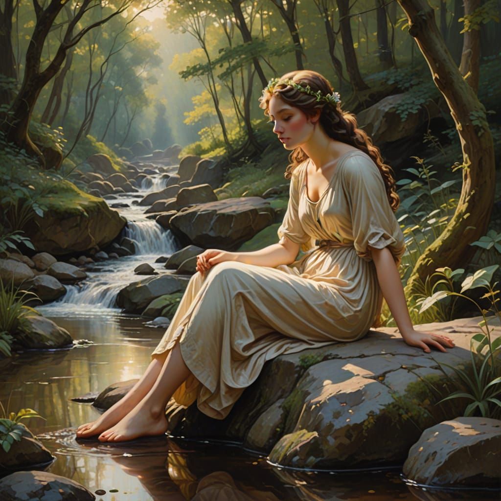 Serenely Dreamy Forest Nymph in Golden Light