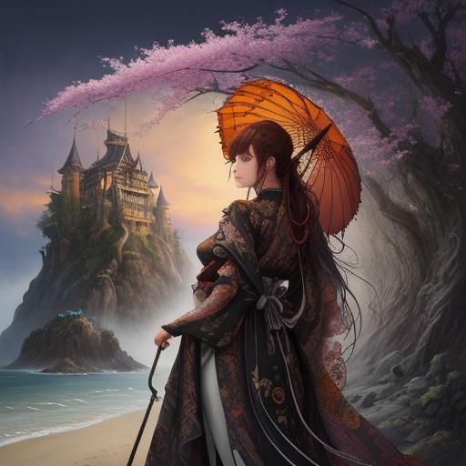 Surreal Sandcastle with Dracula and Japanese Princess