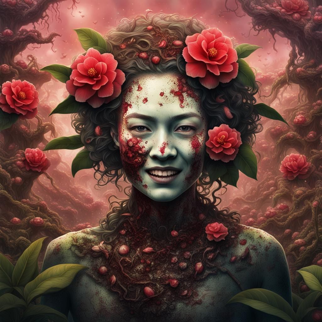 Camellia Blight Goddess: Intricate Fantasy Portrait