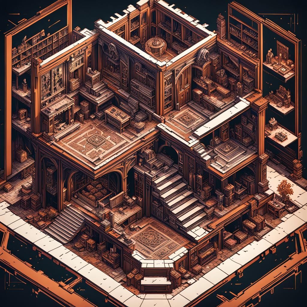 Dark Fantasy Demon Lord House, Linocut Art