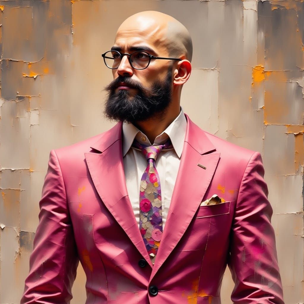 Pink Suit Portrait in Abstract Expressionism Style