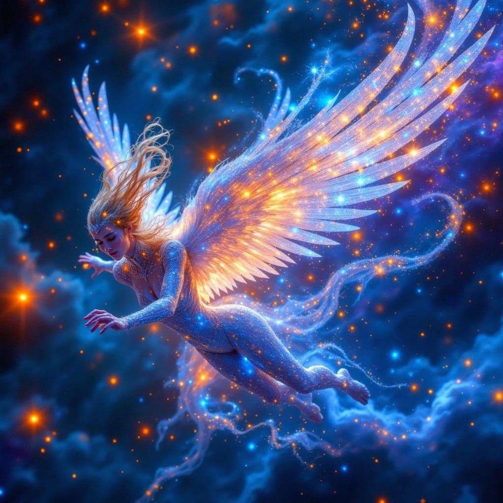 Cosmic Gardener Tending Starlight Galaxy Garden