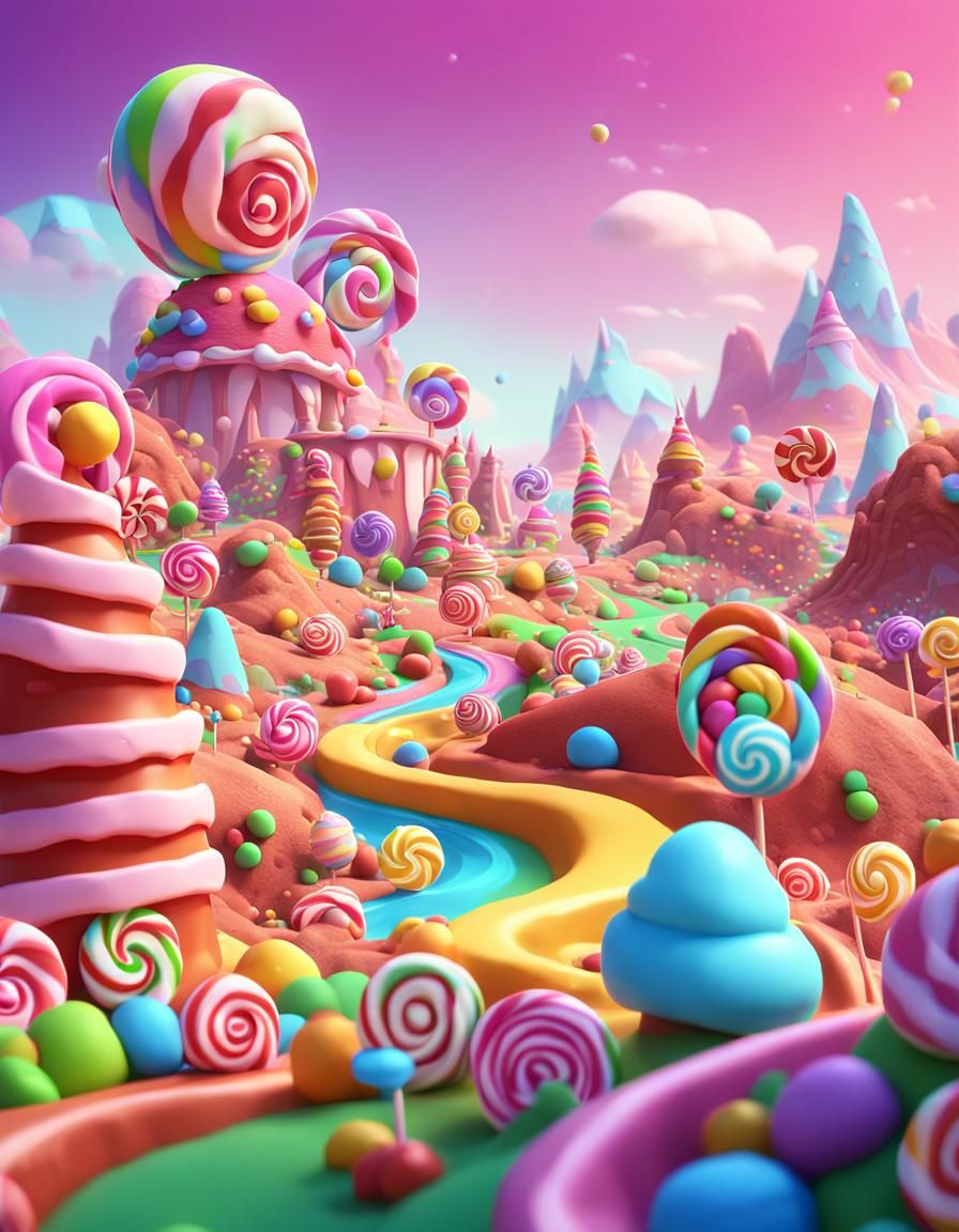 Fantasy Candyland Landscape in 3D Digital Art