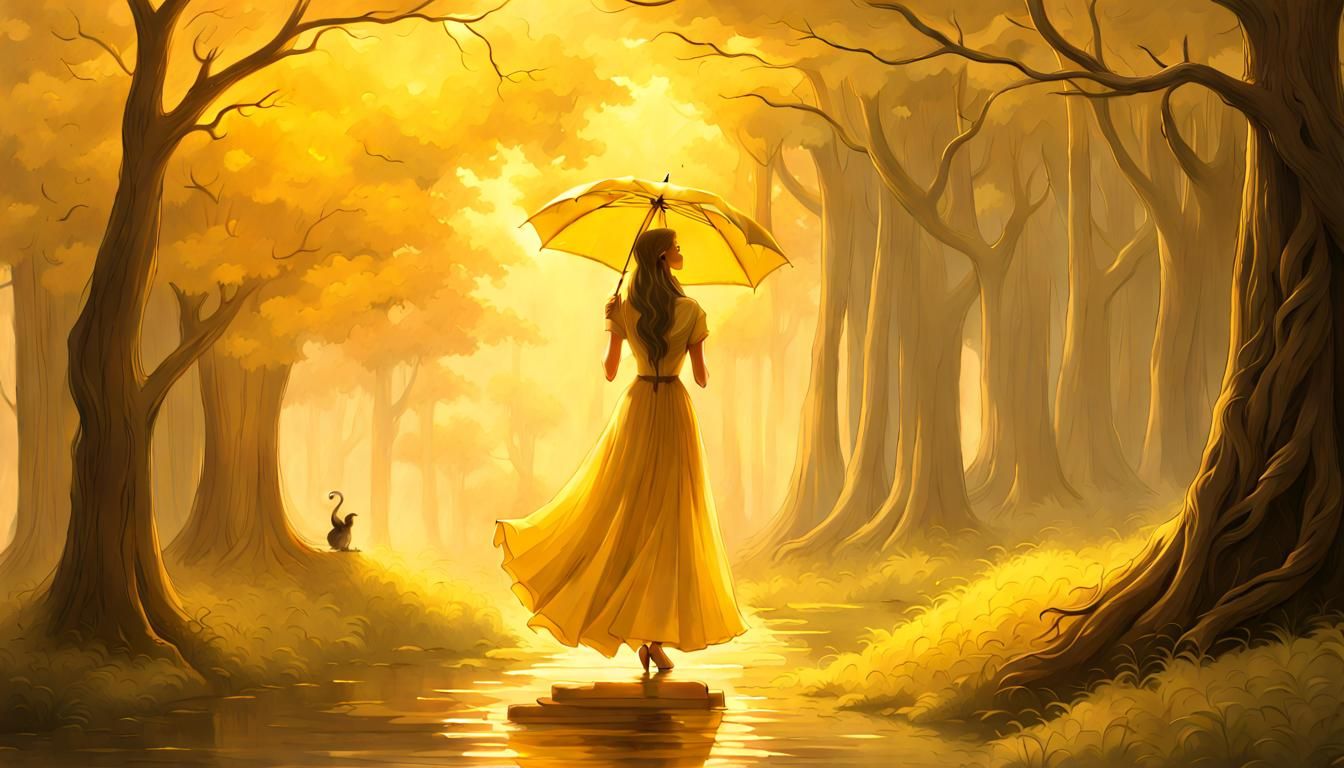 Woman in Yellow Dress Emerging From Book