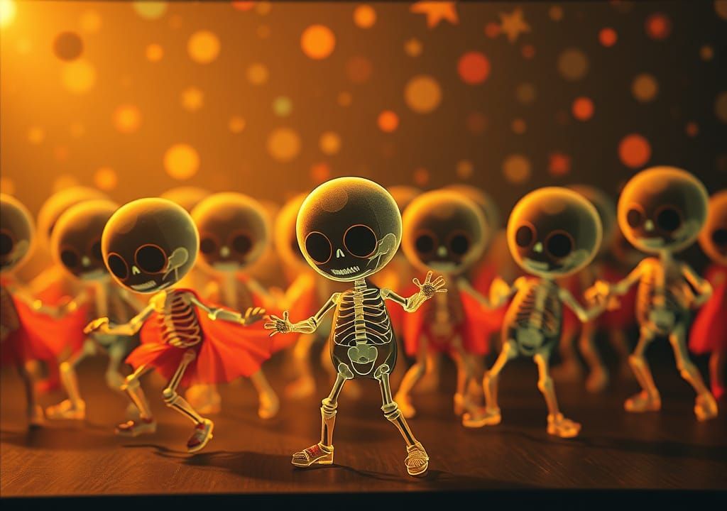 X-Ray Style Chibi Figures in Manic Dance