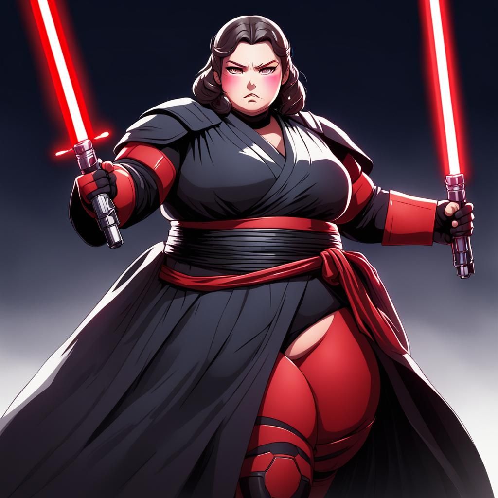 Curvy Sith Woman with Lightsaber, Anime Style