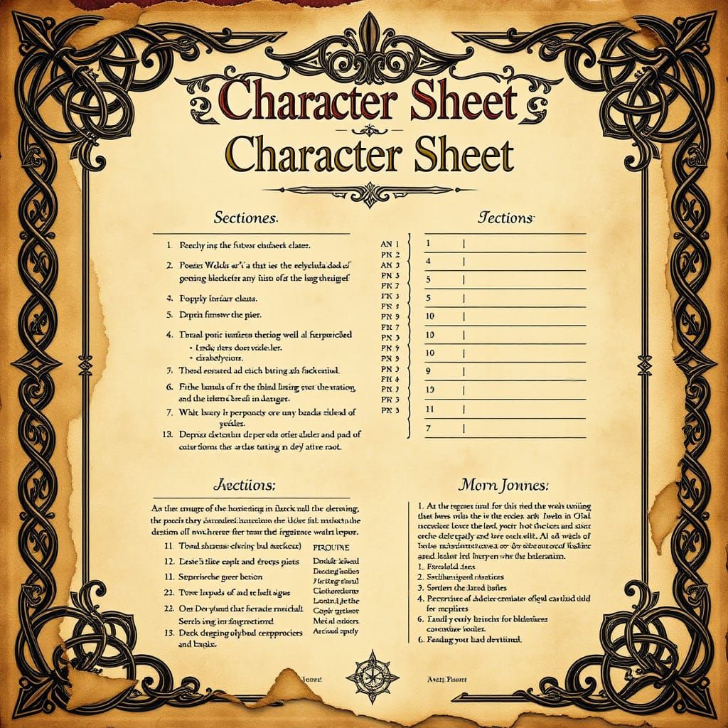 Medieval Fantasy Character Sheet in Intricate Illuminated St...