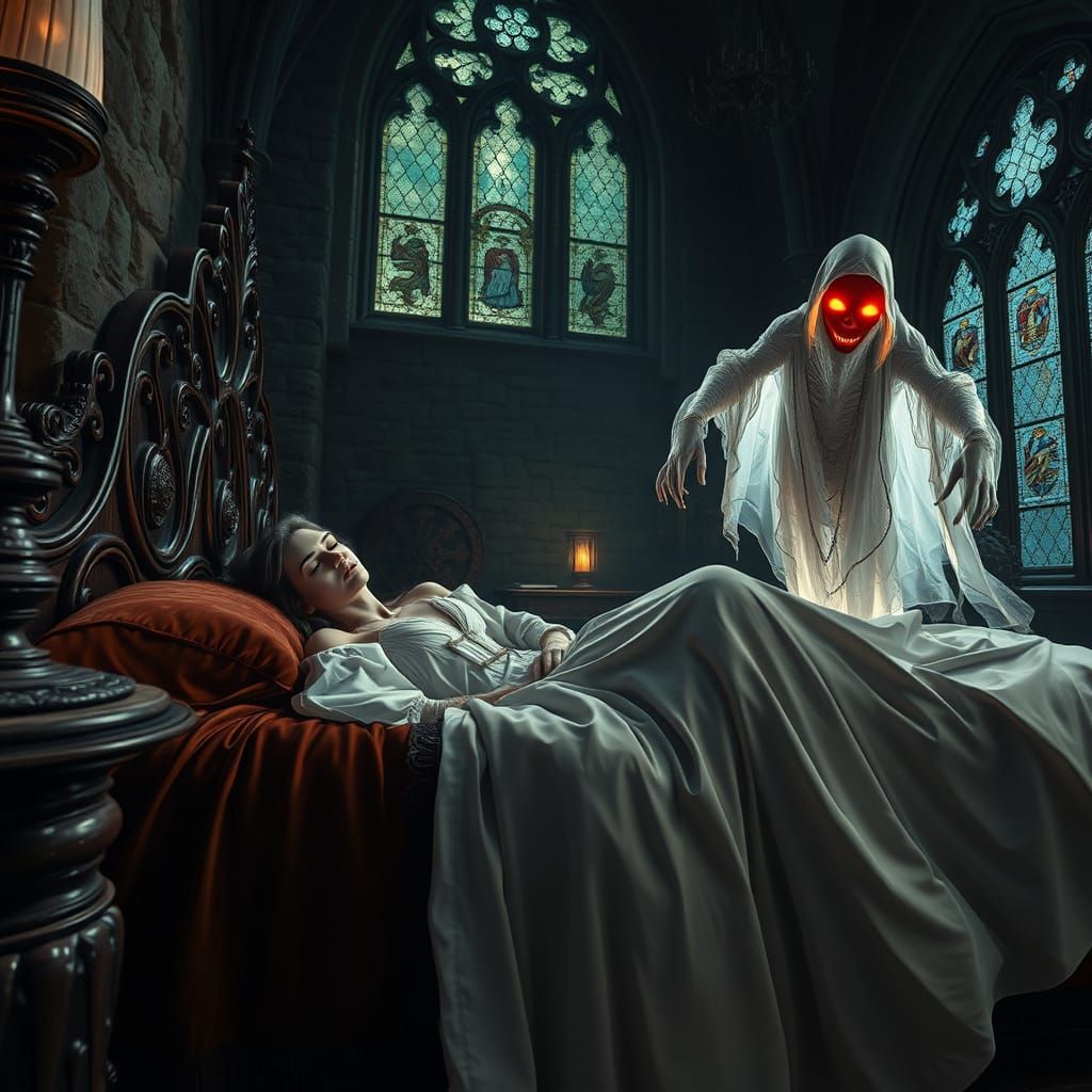 Surreal Gothic Dreamscape with Ethereal Presence