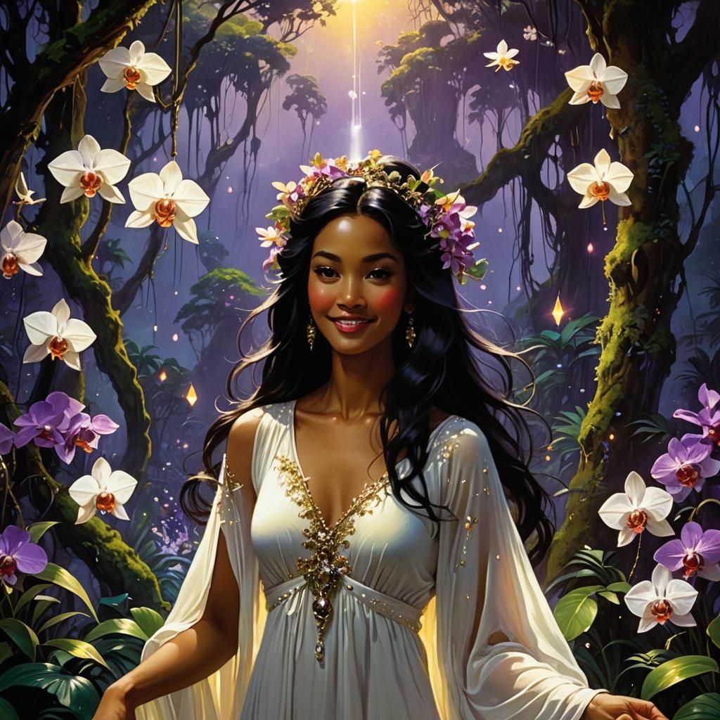 Enchanting Malay Woman in Tropical Fantasy Forest