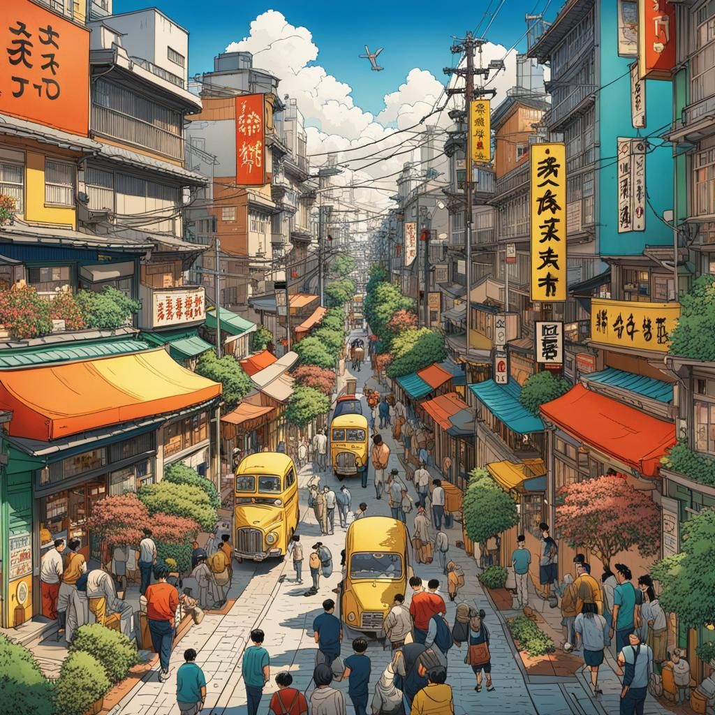 Tokyo Neighborhood Illustration in Herge Style