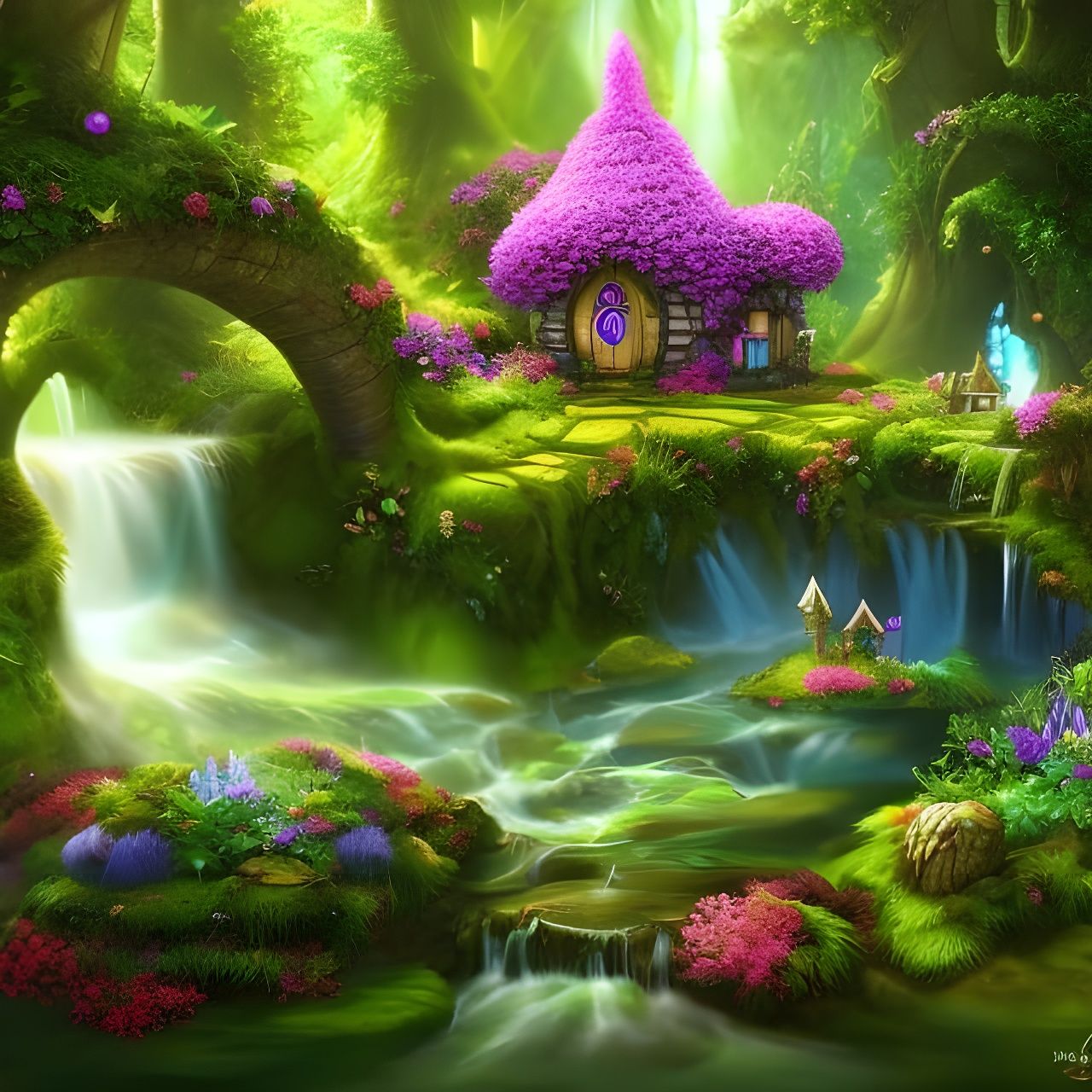 Fairy Fantasy House🌱🌿☘️🍀 Hyperrealistic, splash art, concept art, mid shot, intricately detailed, color depth, dramat...