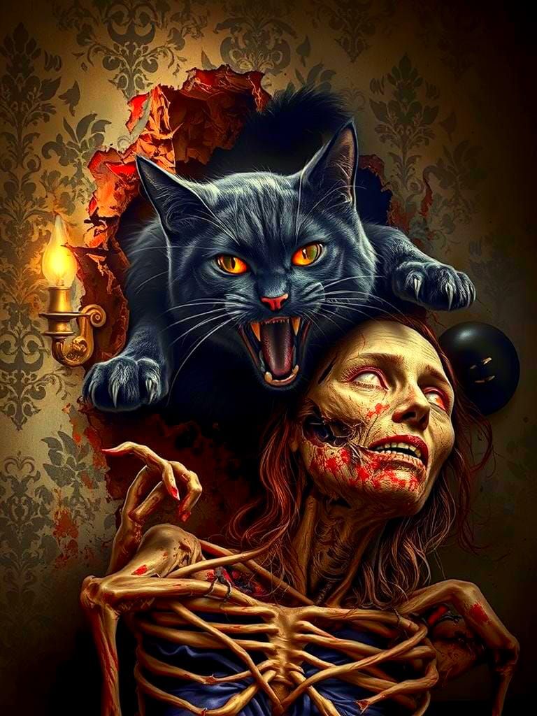 Nightmarish Black Cat Horror Scene