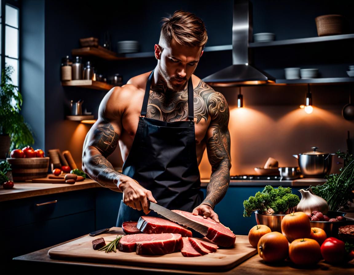 Cook Cutting Meat