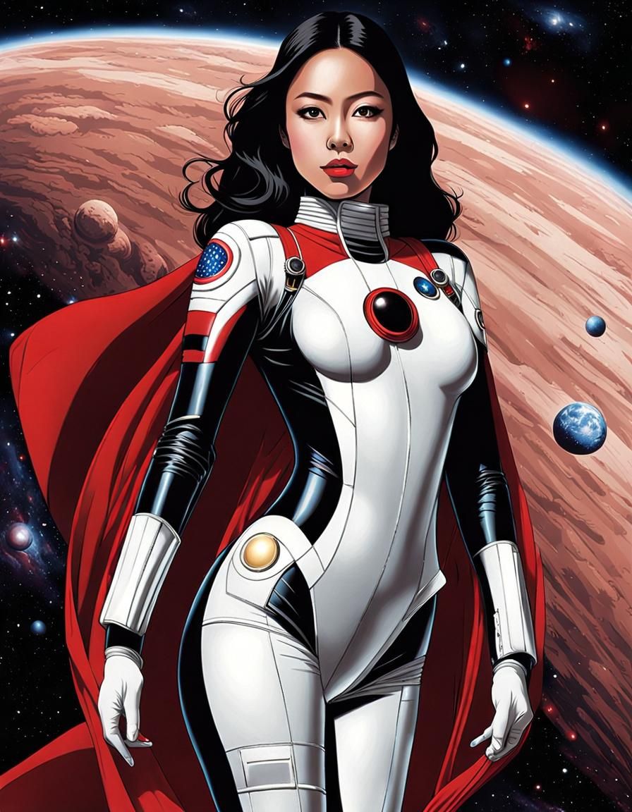 Stunning Indonesian Spacewoman in Retrofuturistic Style