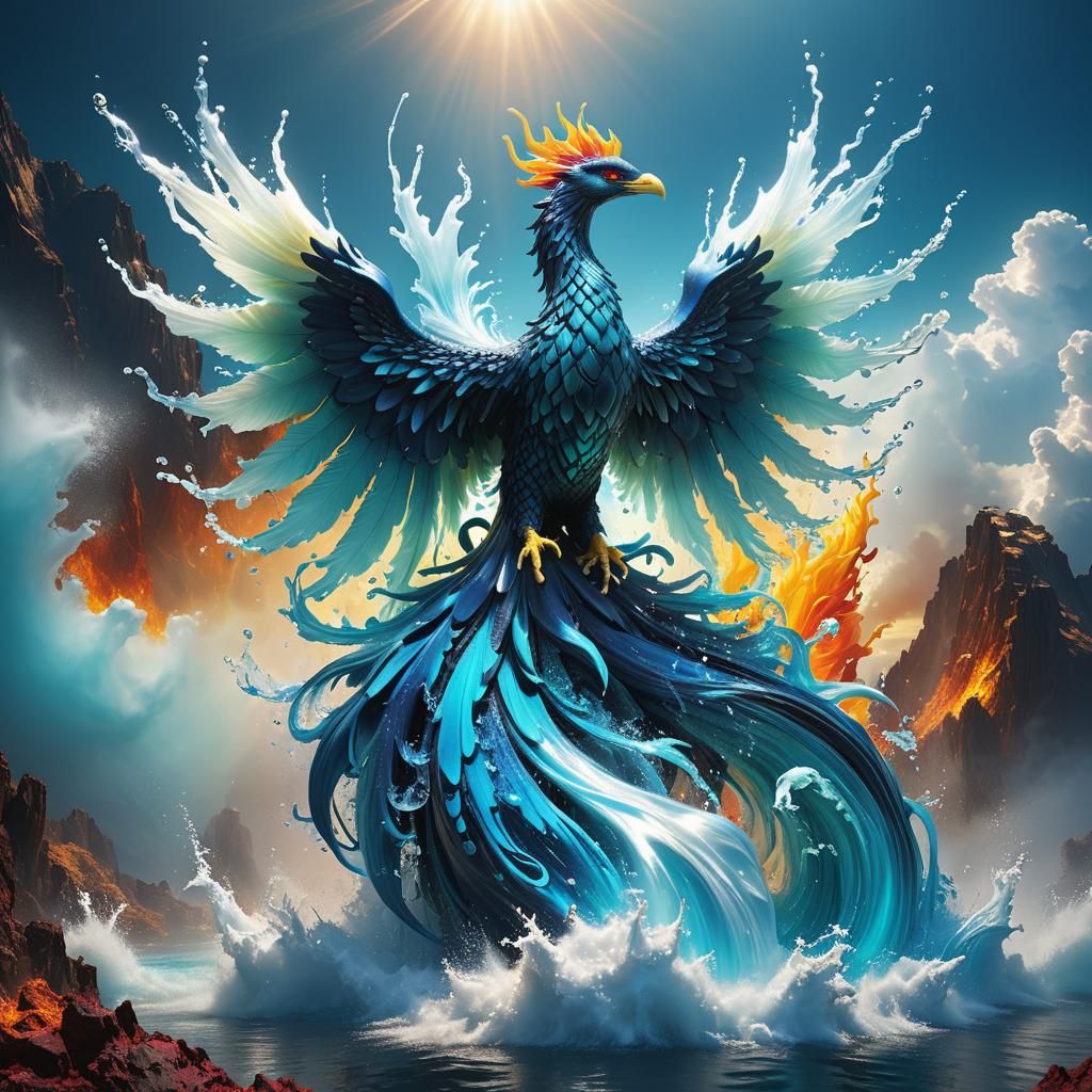 Translucent Water Phoenix: Hyperrealistic Digital Art