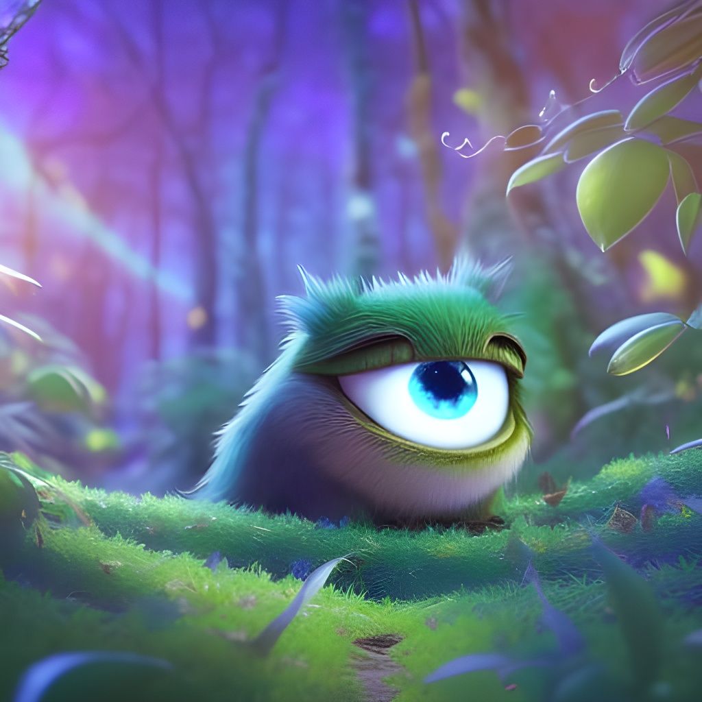 Enchanted Forest Life with Glowing Plants: Pixar Style