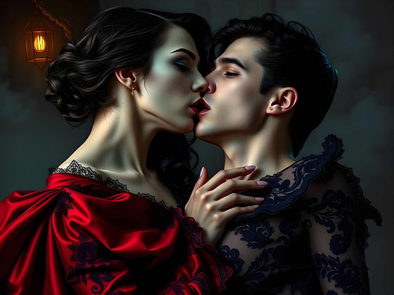 Striking Vampire Woman and Victim Portrait