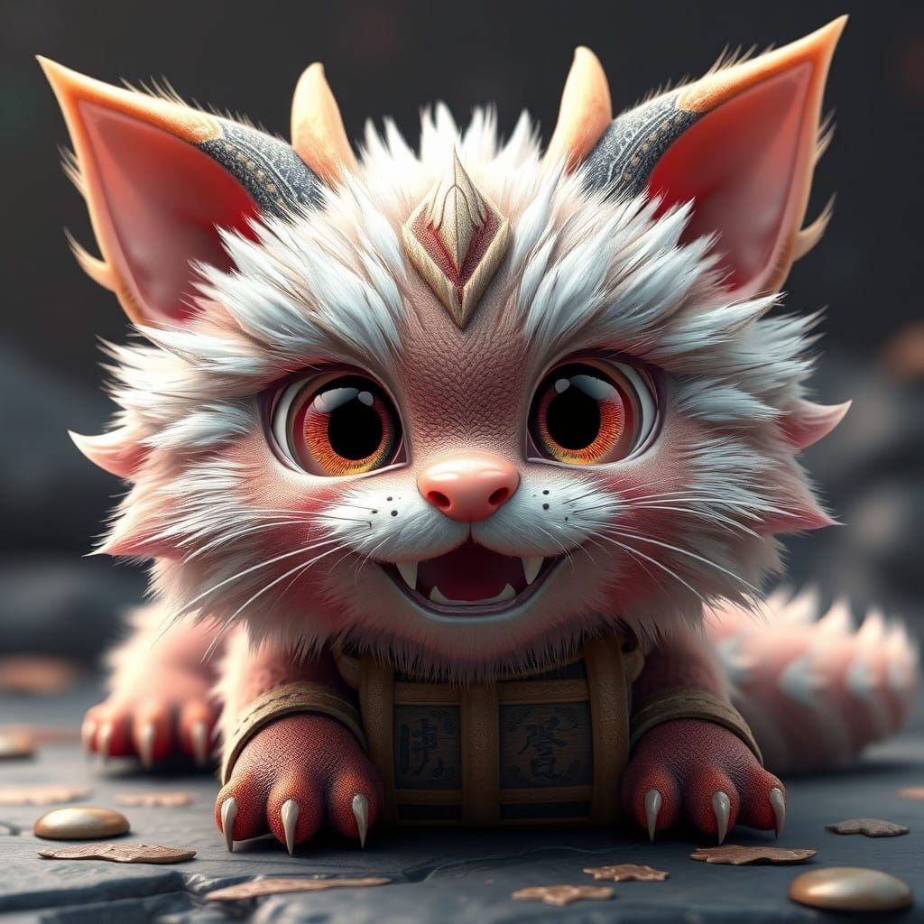 Fantasy Dragon Cat Concept Art in Cyberpunk Style