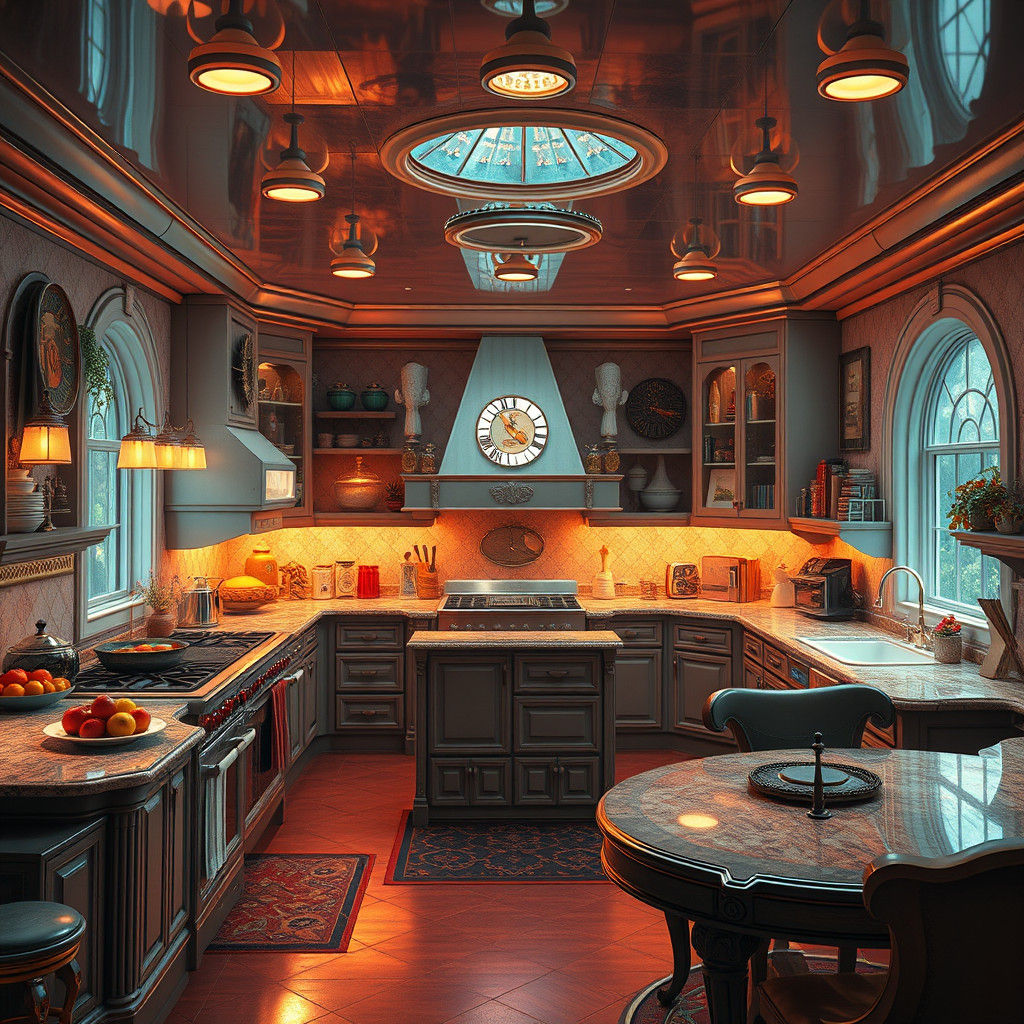 Opulent 1980s Fantasy Kitchen: Retro Matte Painting