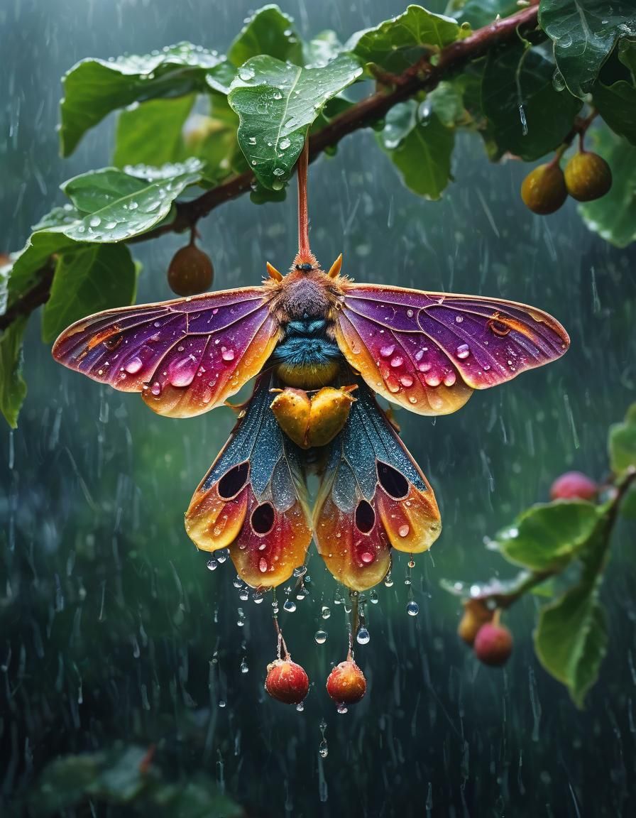 Comoro Flying Fox in Rain, Diamond Painting Style