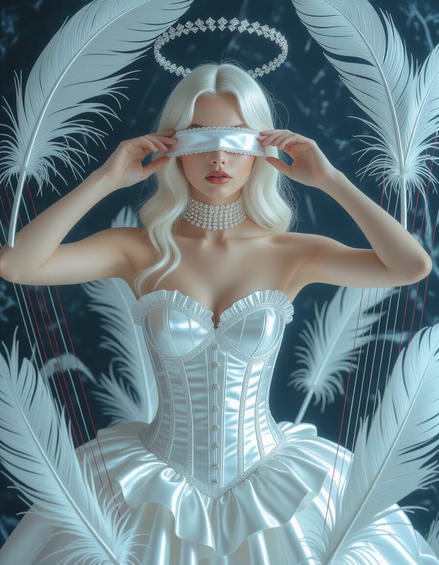 Ethereal Beauty with Silver Lace and Steel Feathers