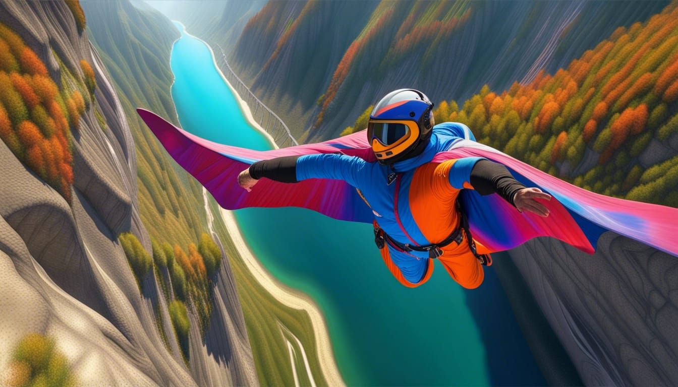 Wingsuit Cliff Jump in Expressionist Style