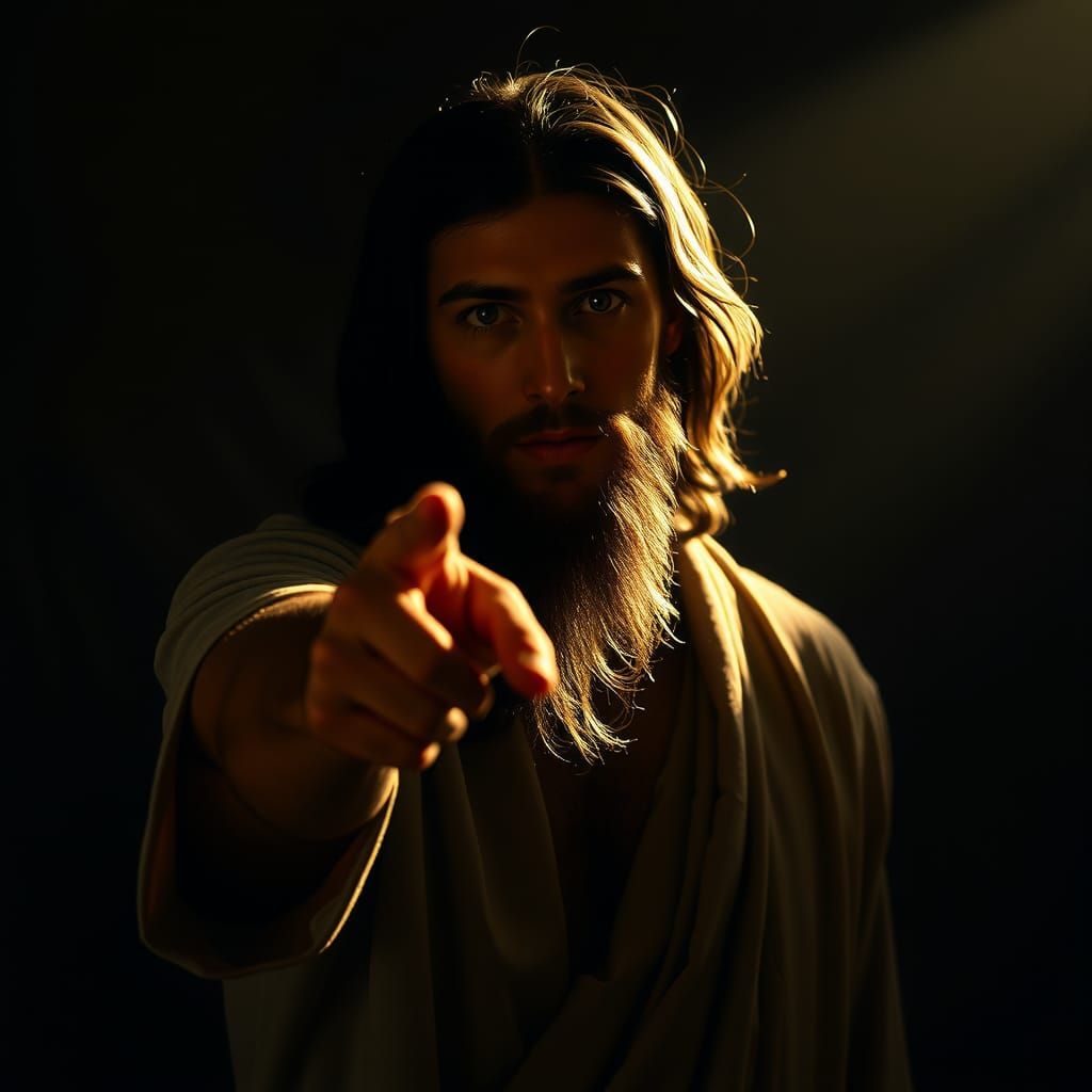 Dramatic Portrait of Jesus Christ in Film Noir Style