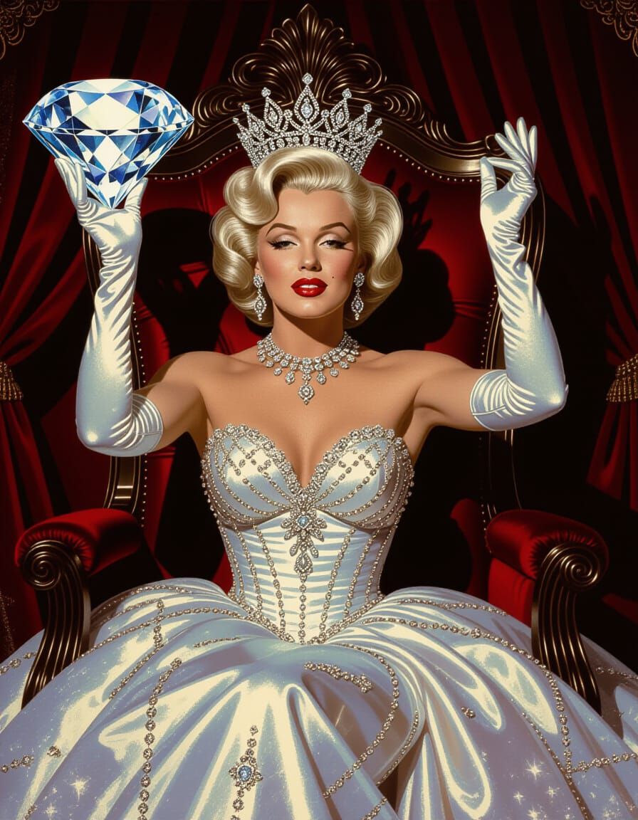 Marilyn Monroe as Queen of Diamonds in Hyperrealistic Oil Pa...