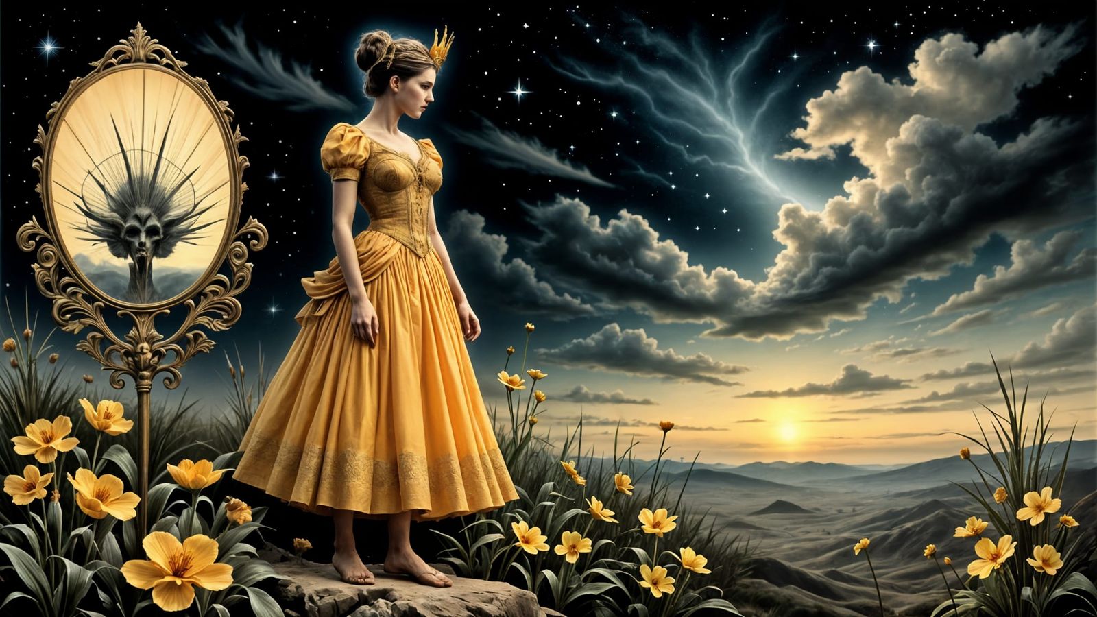 Woman in Crown Imperial Dress: Surreal Collage