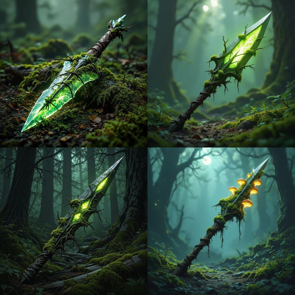 Double Tipped Spearhead Crafted from Moss and Bark