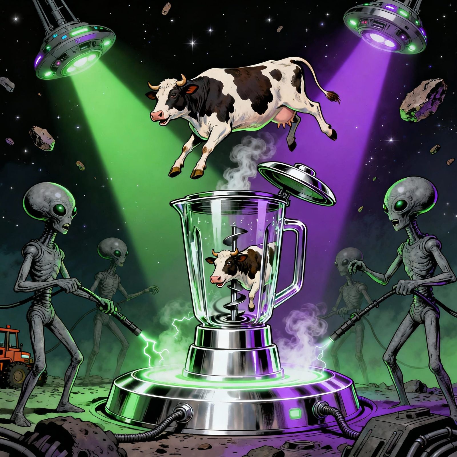Surreal Aliens Blend Cows for Milk and Cookies