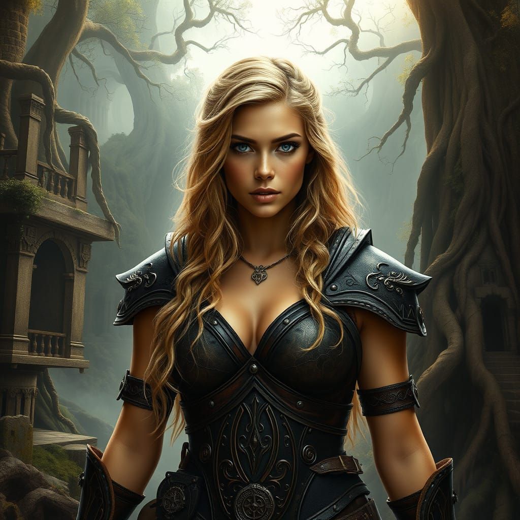 Ethereal Amazonian Warrior in Golden Splendor