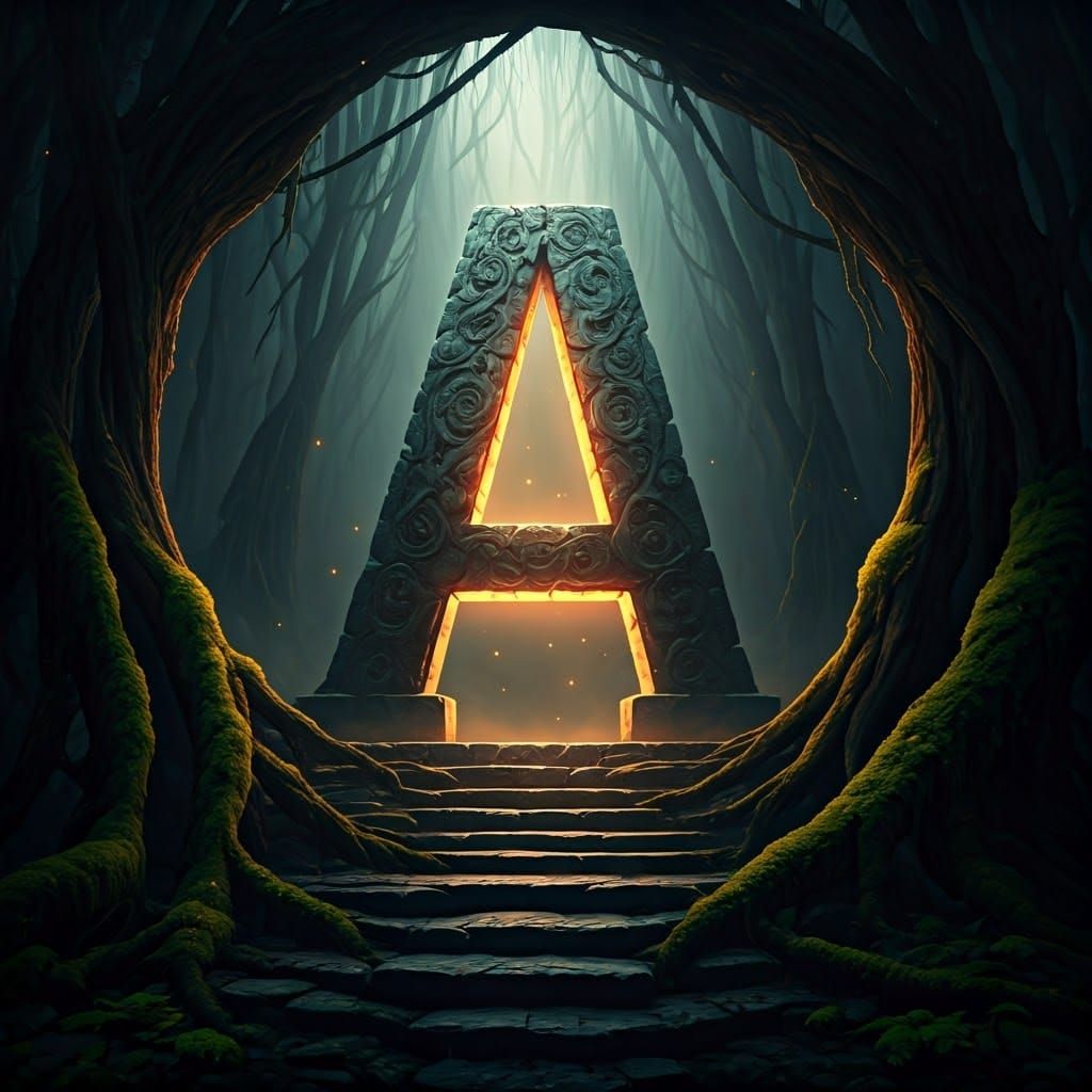 Mystical Stone Letter A in Ethereal Forest
