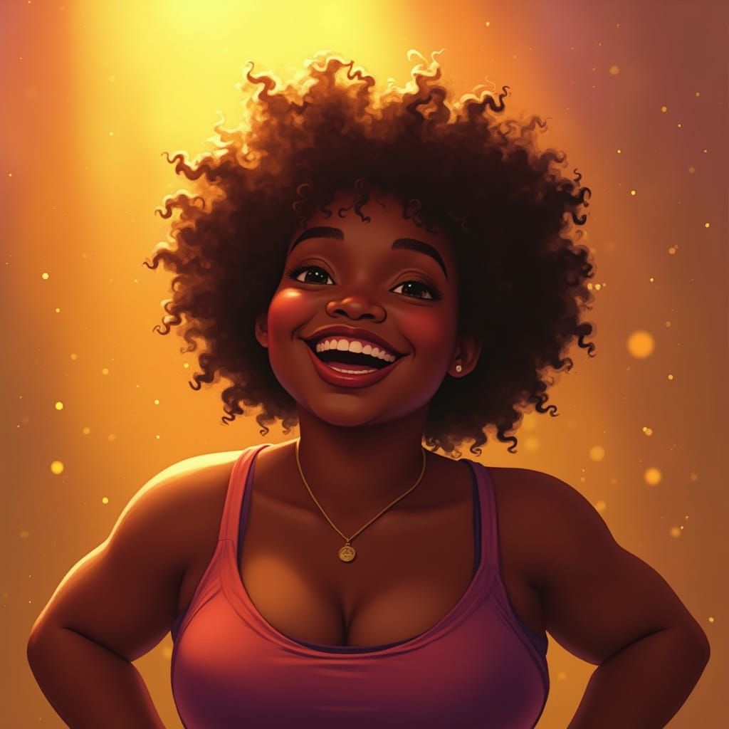 Cheerful Black Teen Girl Radiates Joy in 80's Exercise Wear