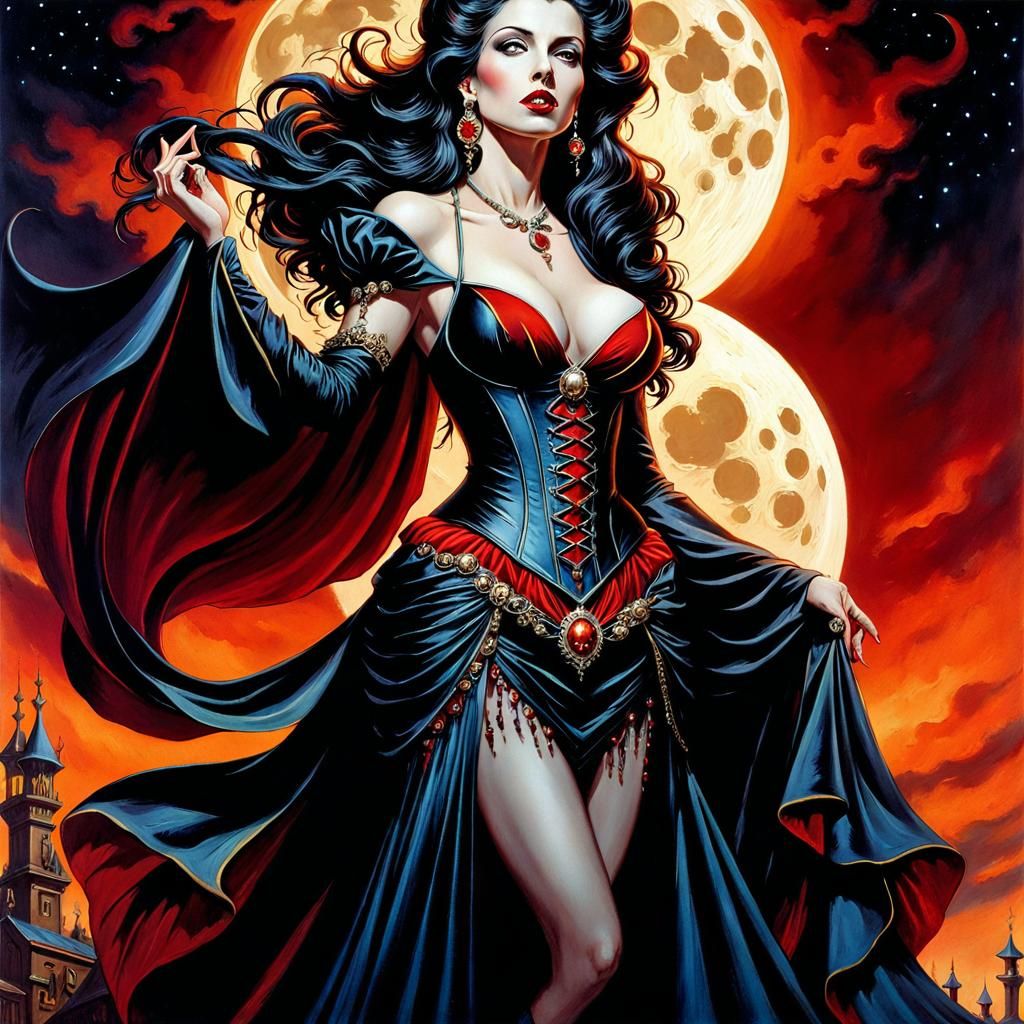 Moonlit Vampire Lady in Impressionist Style