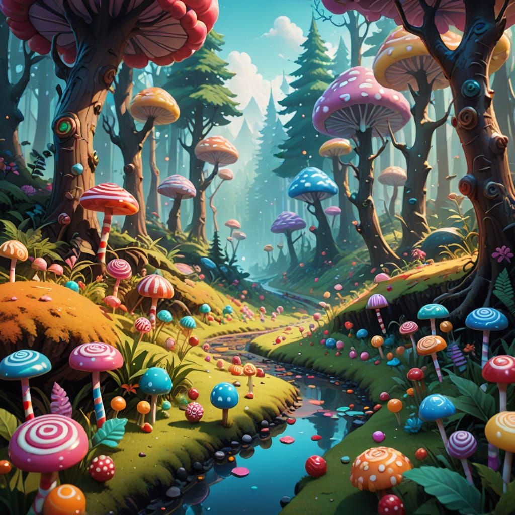 Whimsical Candy Forest Path Digital Art