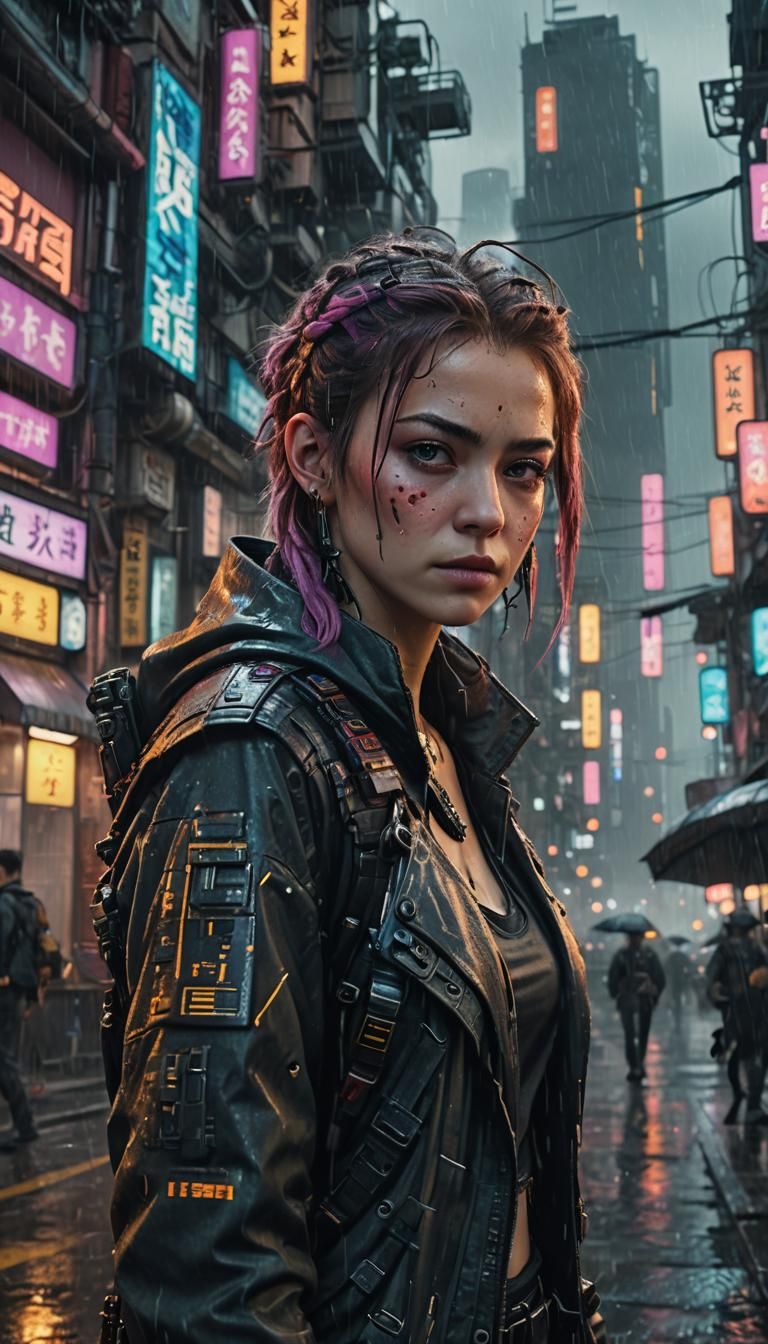 Alisa Bosconovitch in Cyberpunk City, Detailed Matte Paintin...