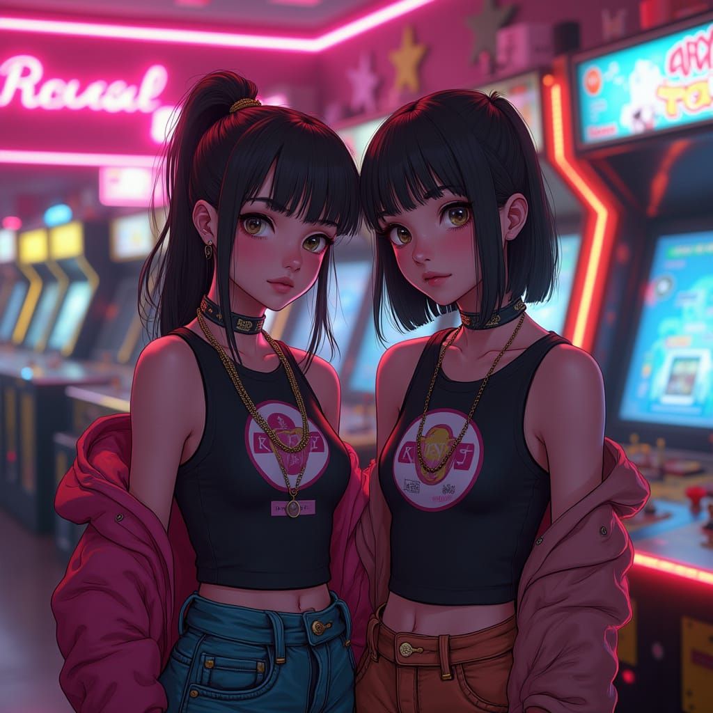 Teenage Girls in Retro-Futuristic Arcade