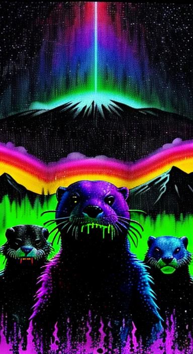 Psychedelic Otter Cryptids Stalking Victims in Neon Style