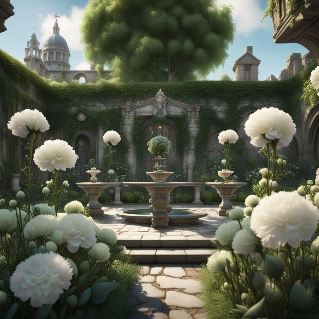 Parish Garden with Carnations and Infinity Pool