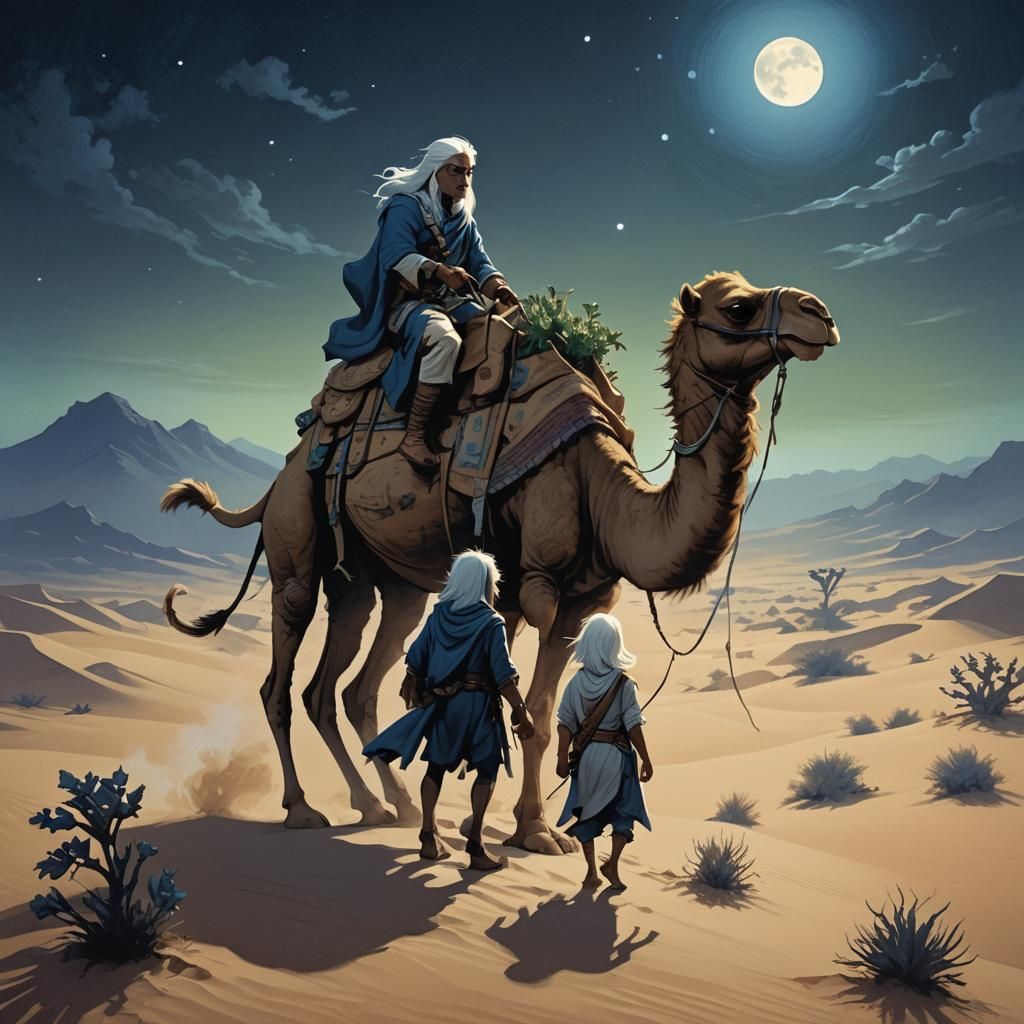 Shadar Kai on Camel in Desert Night