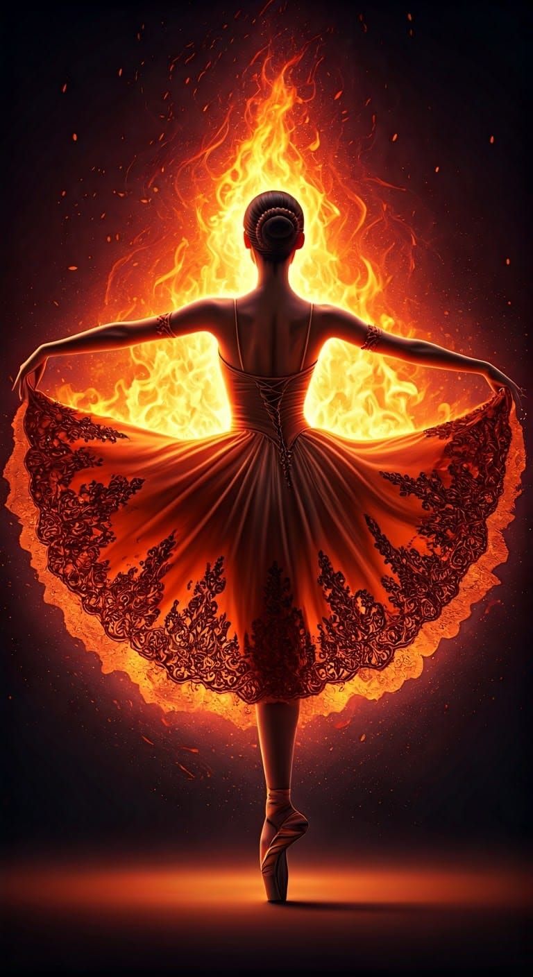 Ballerina's Fiery Dance: Cinematic Back View