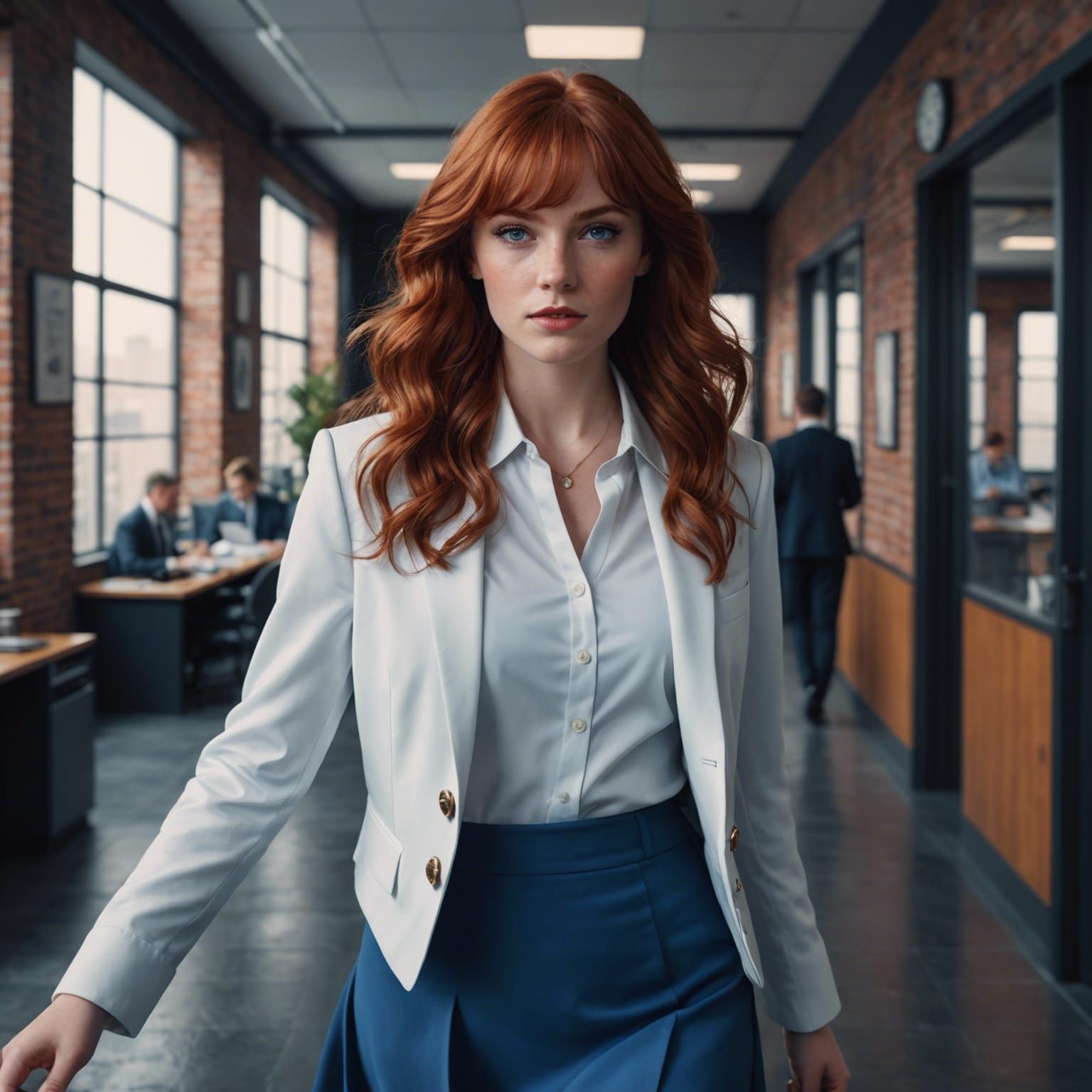 Woman Enters Office: Detailed Matte Painting