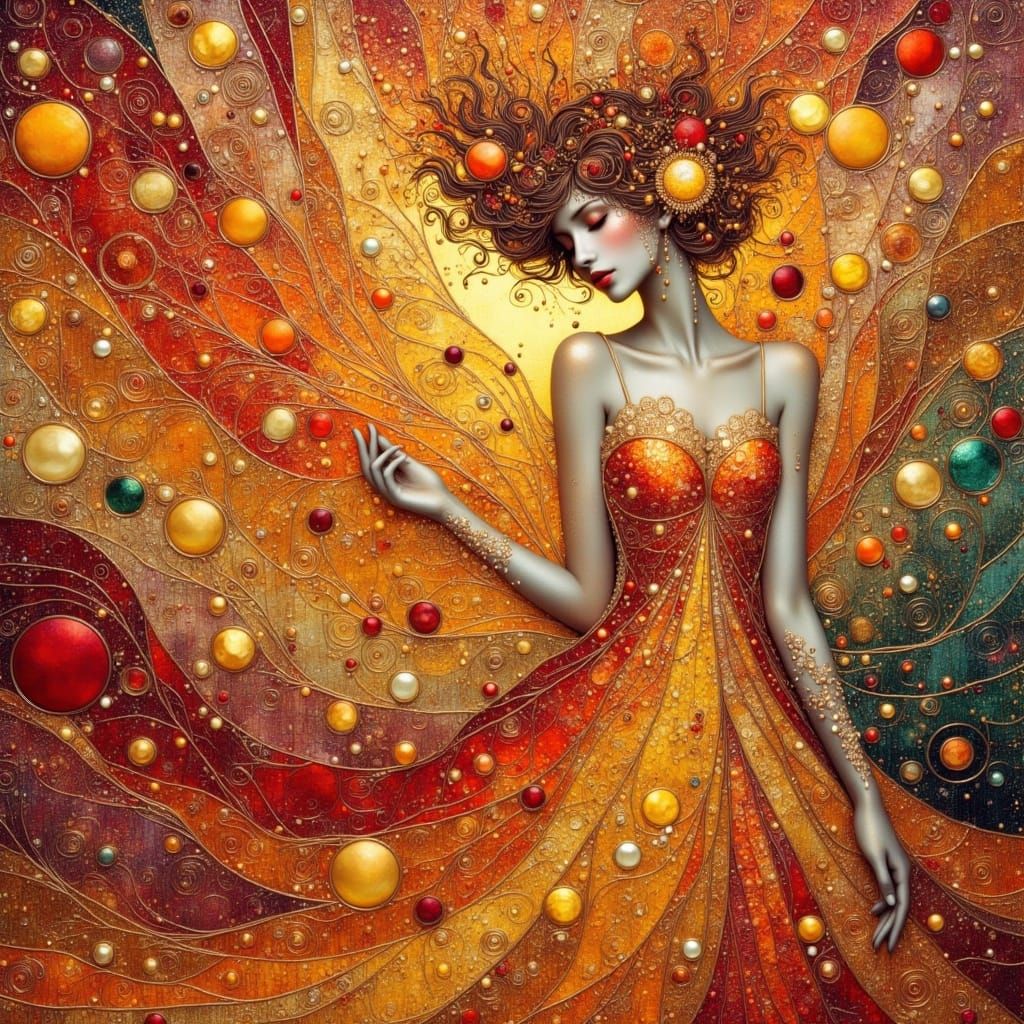 Mystical Fae Goddess in Gold Leaf and Mixed Media