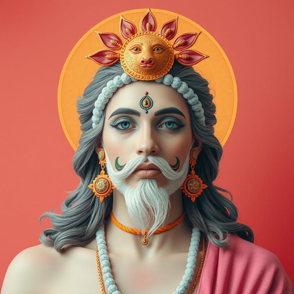 Elemental God Portrait in Art Screen Print Style