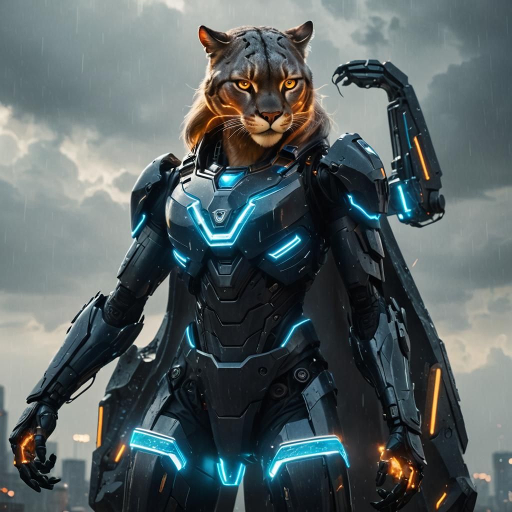 Futuristic Cybertronian Cougar Warrior in Sci-Fi Art Deco St...