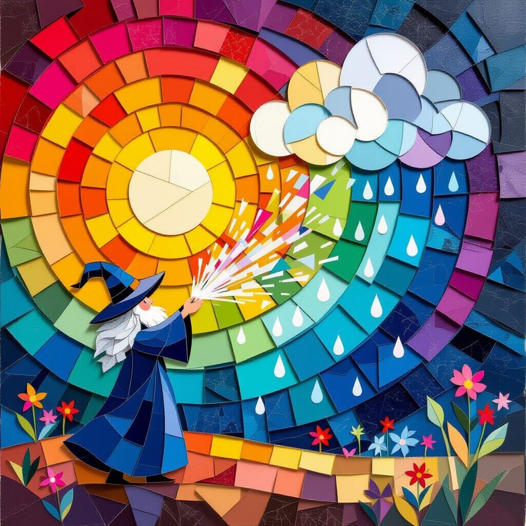 Whimsical Wizard Mosaic at Dawn