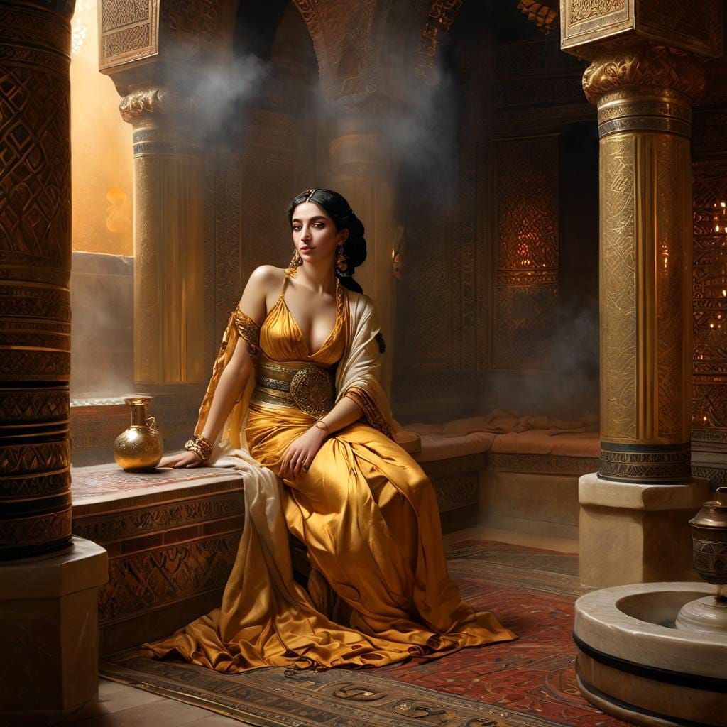 Alluring Harem Girl in Steamy Hammam