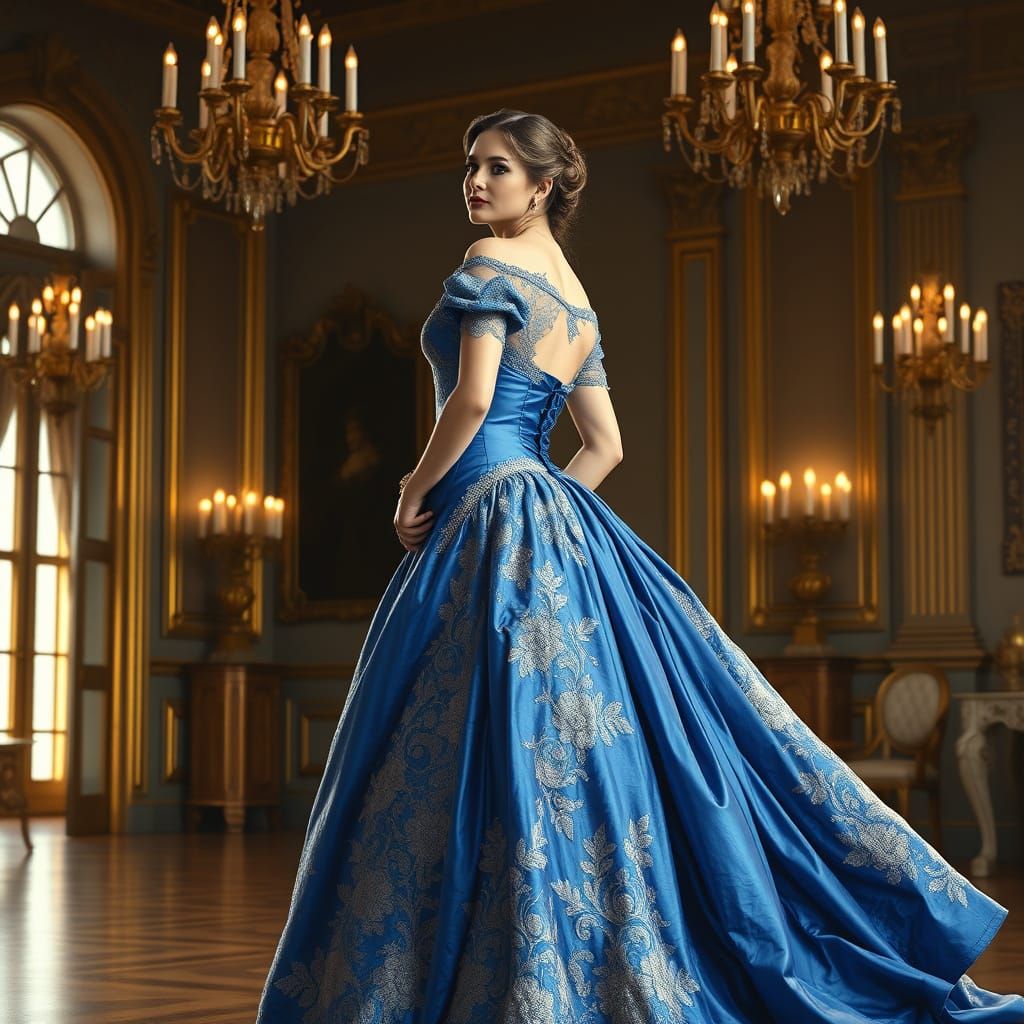 Elegant 1700s Ballgown in Sapphire Blue