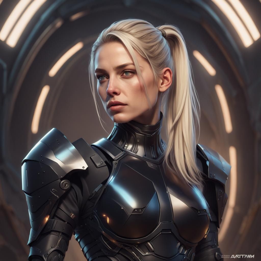 Blonde Tomboy in Futuristic Armor: Concept Art Portrait